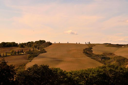 View of the beautiful Tuscan countryside with its unique colors.