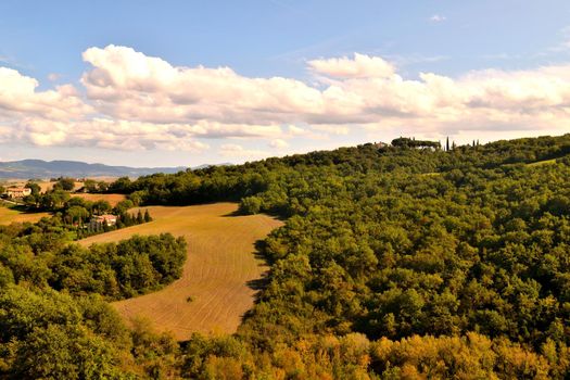 View of the beautiful Tuscan countryside with its unique colors.