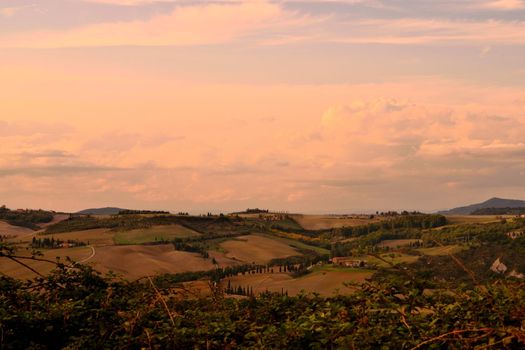 View of the beautiful Tuscan countryside with its unique colors.