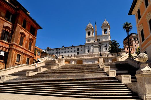 May 25th 2020, Rome, Italy: View of the Trinita dei Monti without tourists due to the phase 2 of lockdown