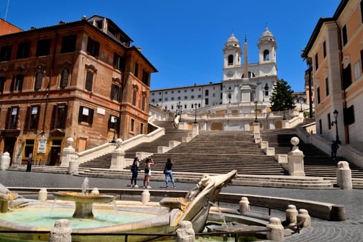 May 25th 2020, Rome, Italy: View of the Trinita dei Monti without tourists due to the phase 2 of lockdown