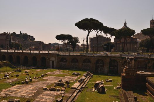 April 8th 2020, Rome, Italy: View of the Forum of Augustus and Imperial Forums street without tourists due to the lockdown
