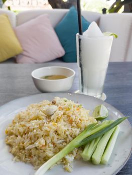 Fried rice on white plate, stock photo