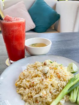 Fried rice on white plate, stock photo