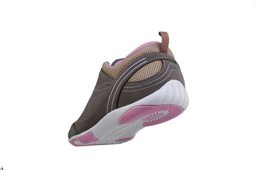 Sneaker brown with purple accents. Sport shoes on white background