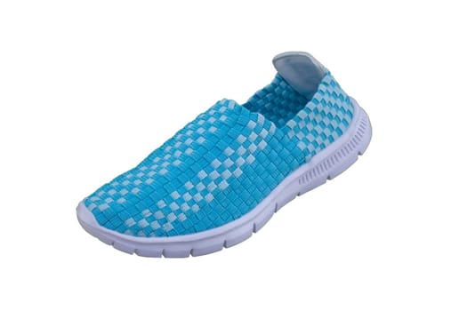 Sneakers. Sports shoes side view on a white background.Blue slippers