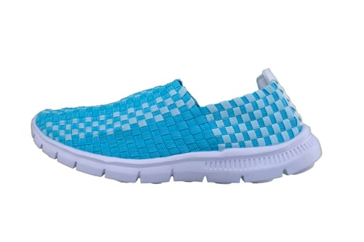 Sneakers. Sports shoes side view on a white background.Blue slippers