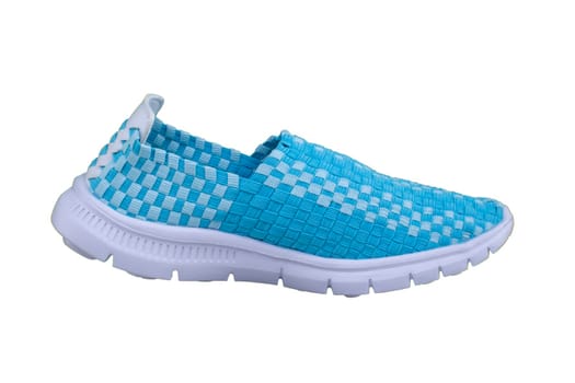Sneakers. Sports shoes side view on a white background.Blue slippers