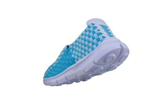 Sneakers. Sports shoes side view on a white background.Blue slippers