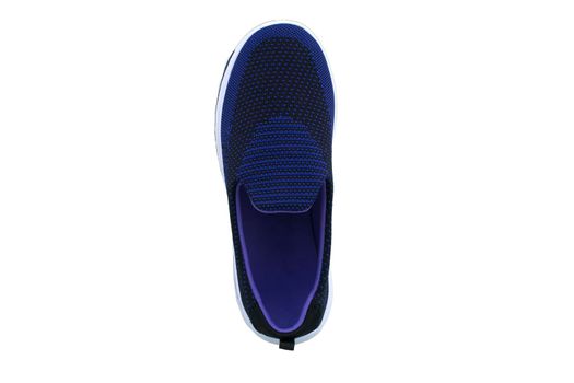 Sneakers blue with purple accents on a white sole. Sport shoes on a white background.