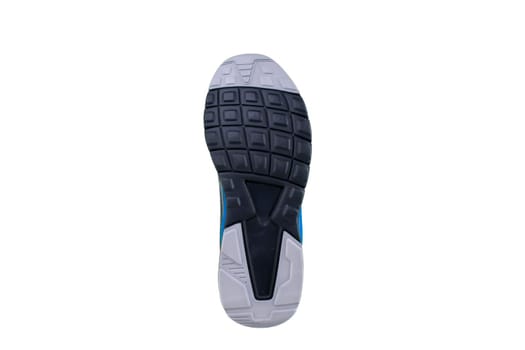 Black sole sneakers with white stripes on a white background.