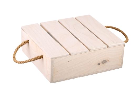 Wooden box with a lid on a white background. Storage box