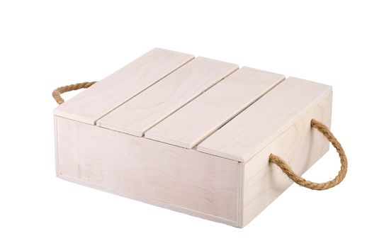 Wooden box with a lid on a white background. Storage box