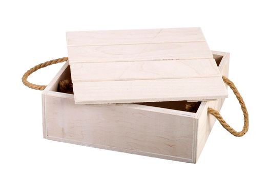 Wooden box with a lid on a white background. Storage box