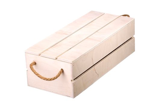 Wooden box with a lid on a white background. Storage box
