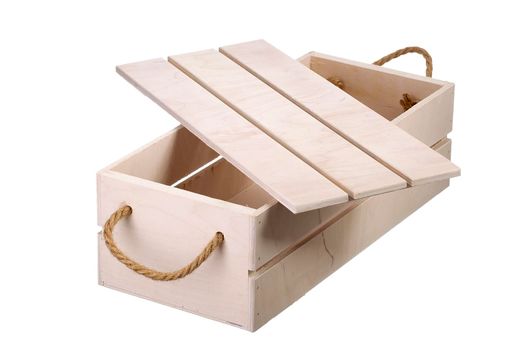 Wooden box with a lid on a white background. Storage box