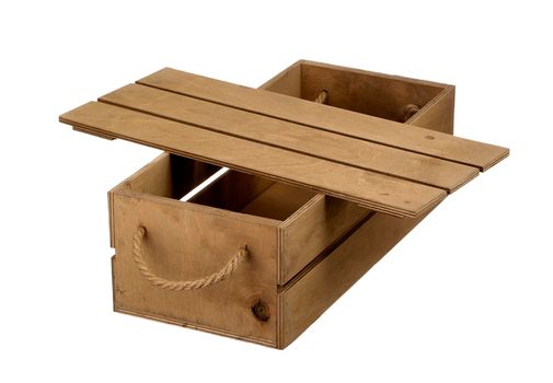 Wooden box with a lid on a white background. Storage box