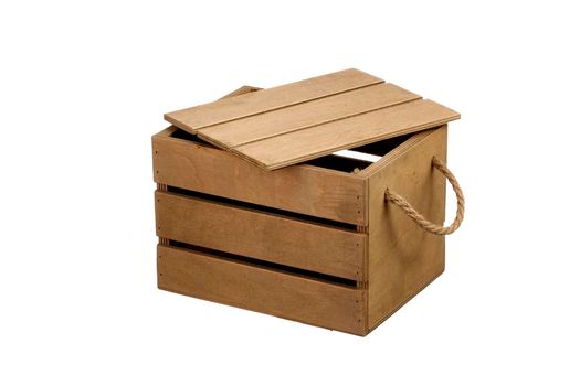 Wooden box with a lid on a white background. Storage box
