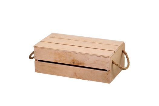 Wooden box with a lid on a white background. Storage box