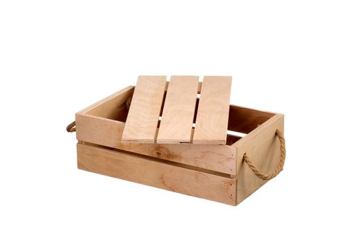 Wooden box with a lid on a white background. Storage box