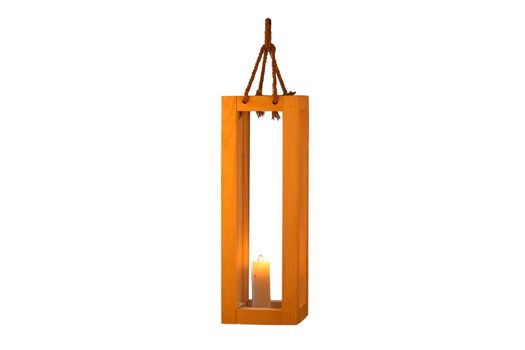 Wooden candlestick with candles.Wooden box with a candle