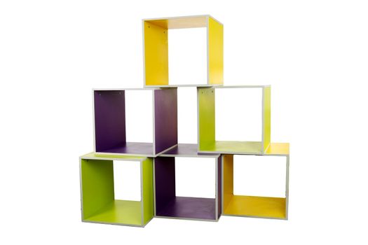 Colored square shelves on a white background