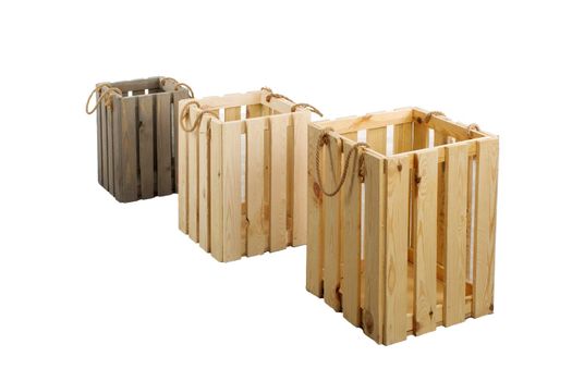 Three wooden box on a white background.