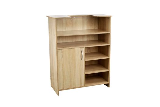 Wooden cabinet with shelves on a white background