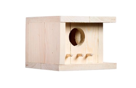 Wooden birdhouse on a white background