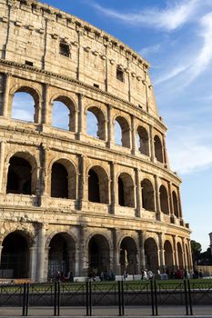 Italy Rome a detail of The Colosseum at daytime lit by sunlight