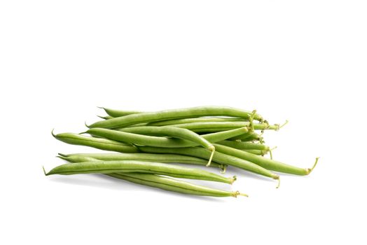 A handful of green beans isolated on a white background