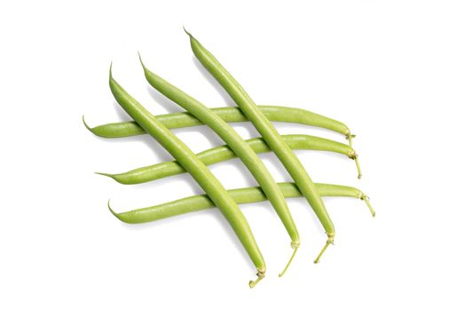 A handful of green beans isolated on a white background