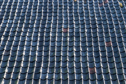 Grey roof tiles close up and full frame in rows