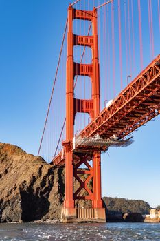 Famous Golden Gate Bridge in San Francisco California USA. The Golden Gate Bridge is a suspension bridge spanning the Golden Gate connecting San Francisco bay and pacific ocean