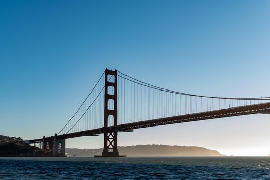 Famous Golden Gate Bridge in San Francisco California USA. The Golden Gate Bridge is a suspension bridge spanning the Golden Gate connecting San Francisco bay and pacific ocean