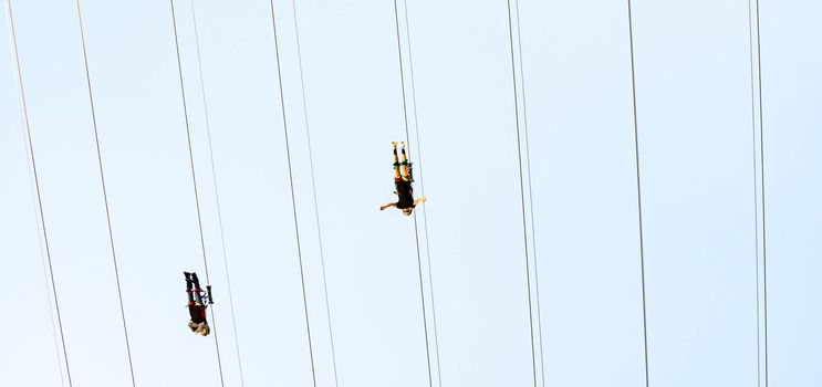 Tourist enjoying the FlyLinq Zipline at Las Vegas Strip, Las Vegas Nevada USA, March 30, 2020