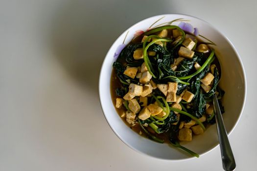 Healthy dish tofu soup with vegetable. Food good for the health and good source for protein and amino acids