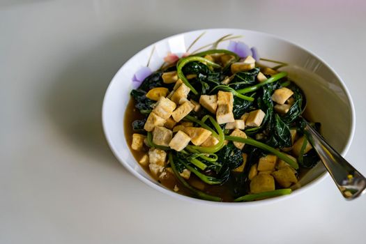 Healthy dish tofu soup with vegetable. Food good for the health and good source for protein and amino acids