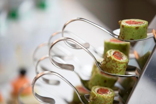 Buffet Snack Food.Snack food for a buffet table. Rolls with filling