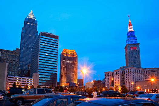 Cleveland downtown evening time. Cleveland, Ohio, USA.