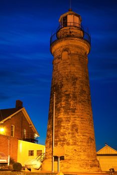 Fairport Harbor Lighthouse in Ohio at night