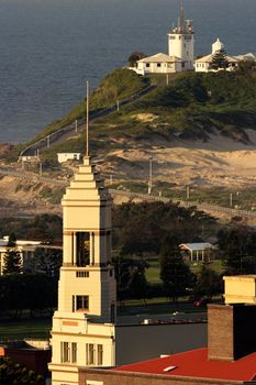 Nobbys Head Lighthouse and Newcastle panorama. Newcastle, NSW, Australia