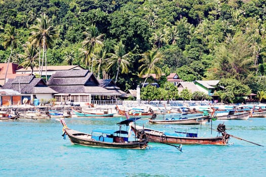 Phi Phi Island seen from the boat. Phi phi, Krabi, Thailand.