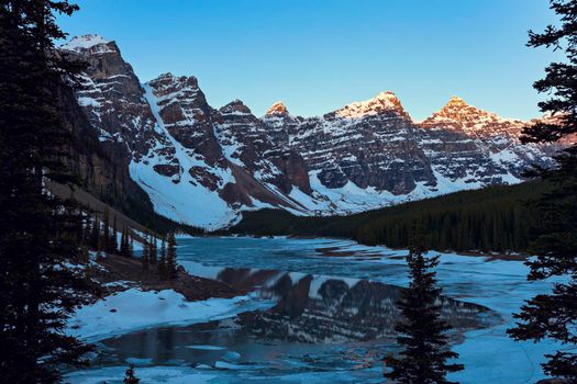 Moraine Lake at sunrise. Banff National Park, Alberta, Canada.