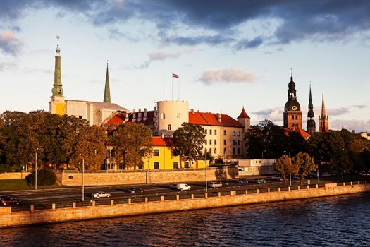 Riga skyline accross River Daugava. Riga, Latvia.