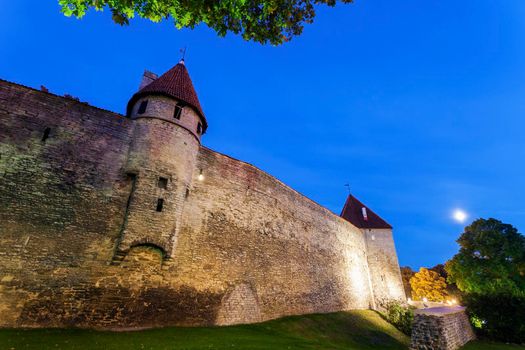 Tallinn City Walls at night. Tallin, Estonia.