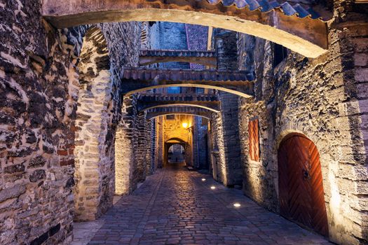 St. Catherine's Passage at night. Tallin, Estonia.