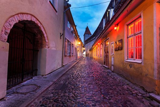 Tallin old town streets before sunrise. Tallin, Estonia.