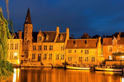 Architecture of Bruges at sunset. Bruges, Flemish Region, Belgium