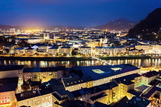 Salzburg panorama with Salzach River. Salzburg, Austria.